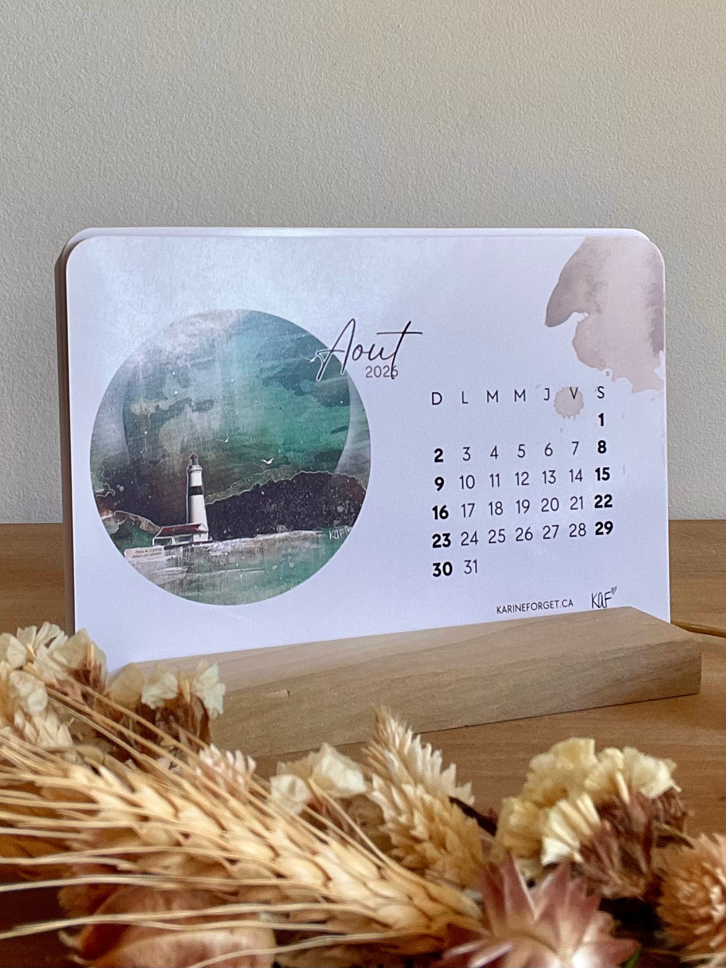 Calendrier 2026 avec support en bois