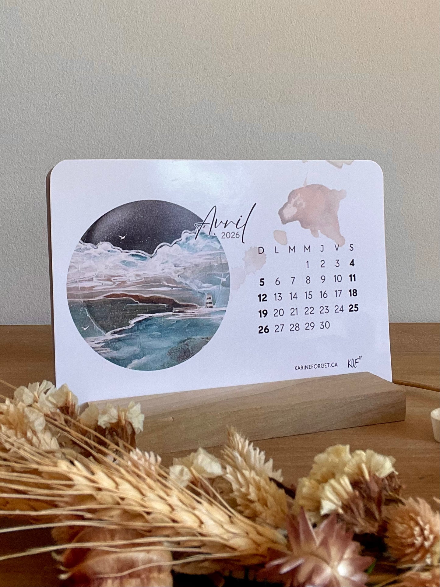 Calendrier 2026 avec support en bois