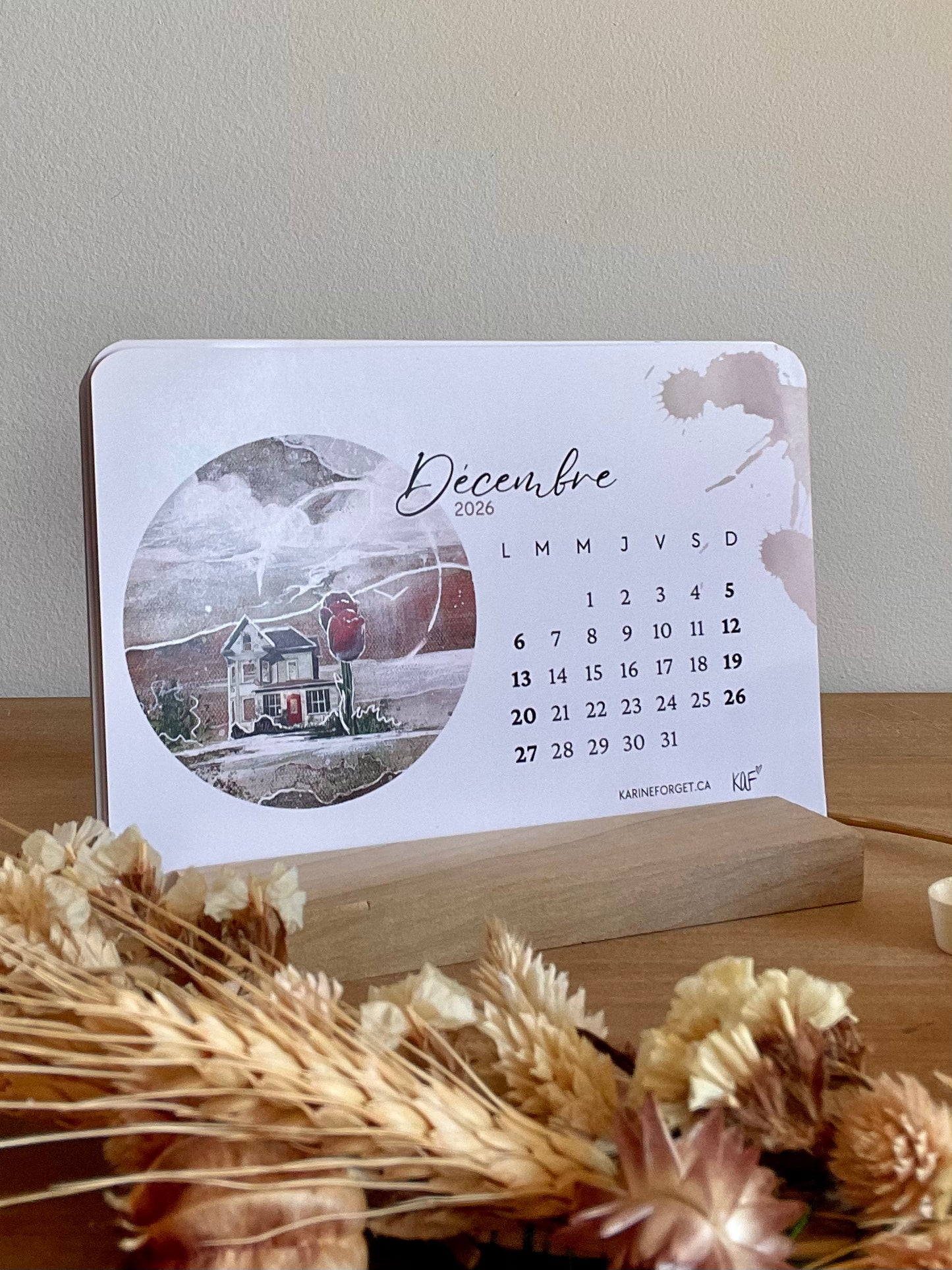 Calendrier 2026 avec support en bois