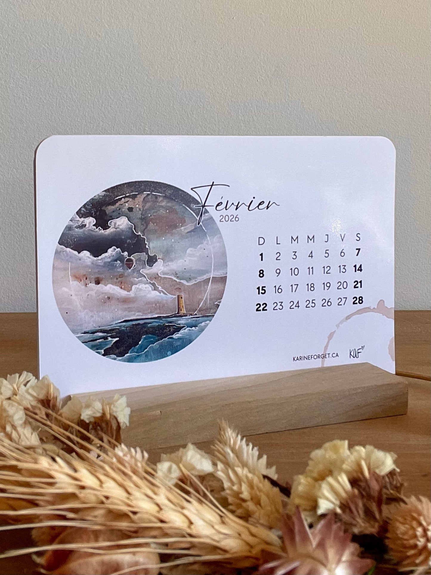 Calendrier 2026 avec support en bois