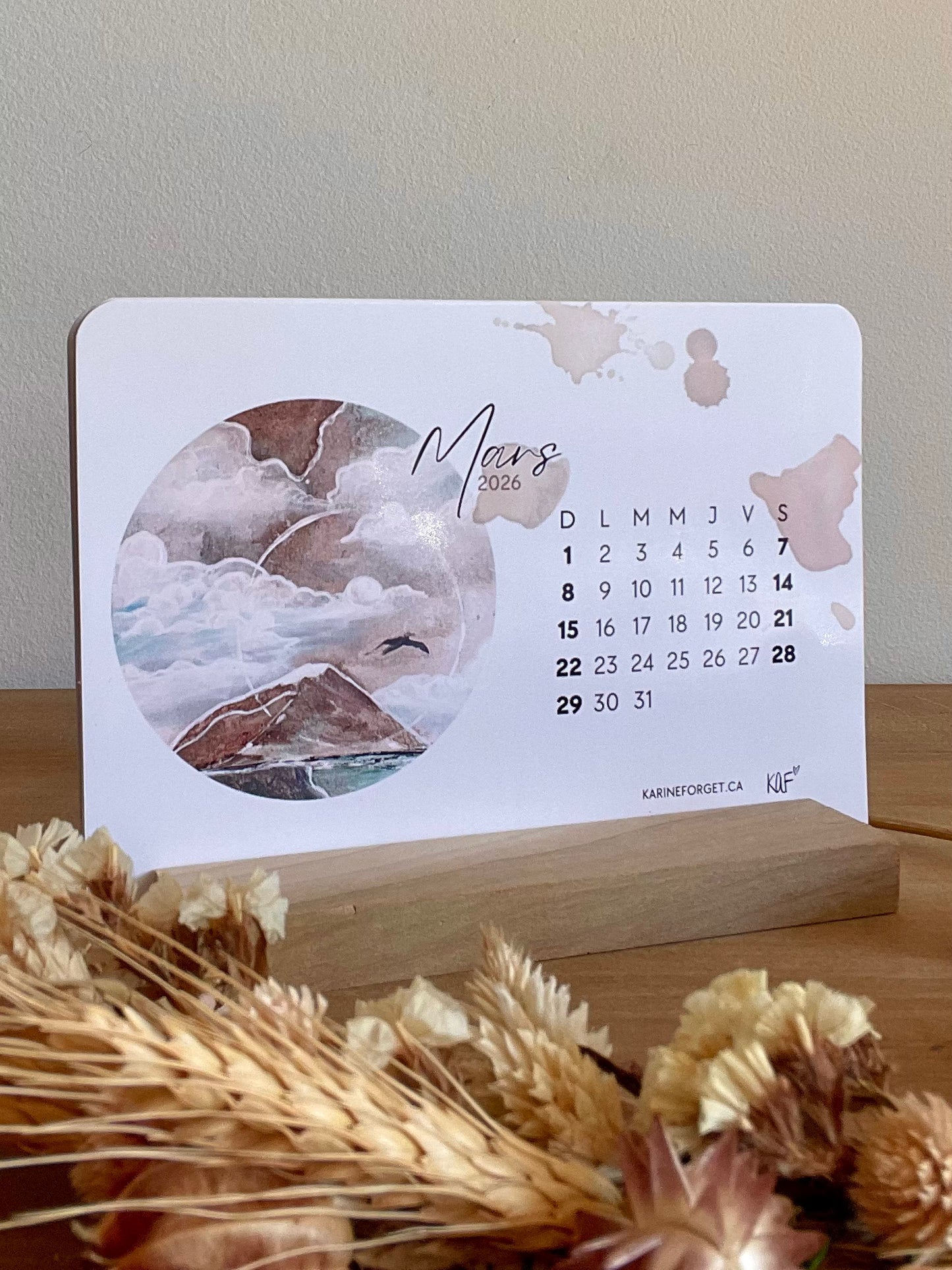 Calendrier 2026 avec support en bois