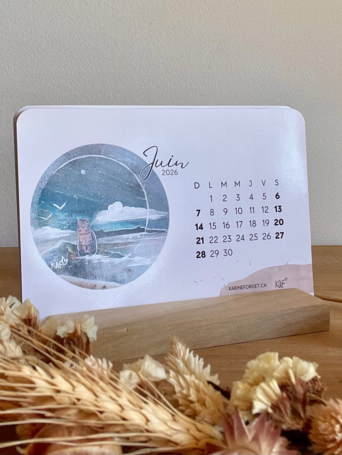 Calendrier 2026 avec support en bois