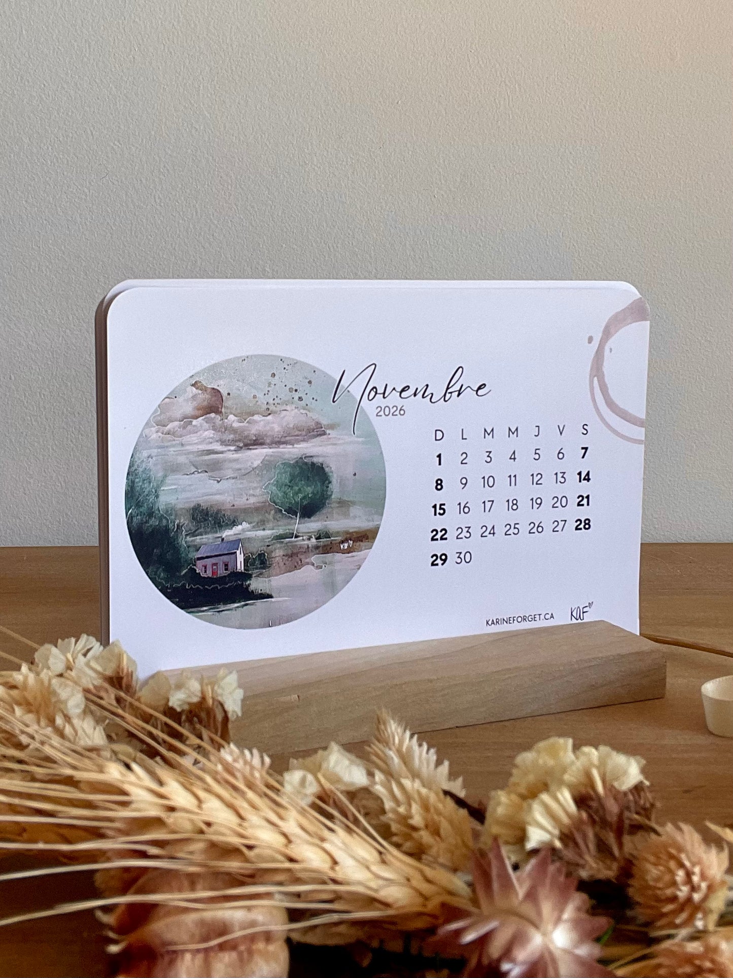 Calendrier 2026 avec support en bois