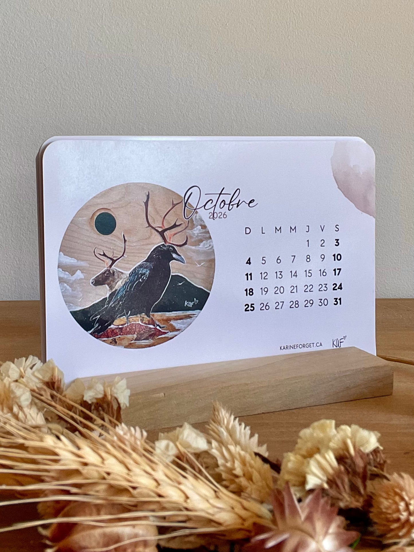 Calendrier 2026 avec support en bois