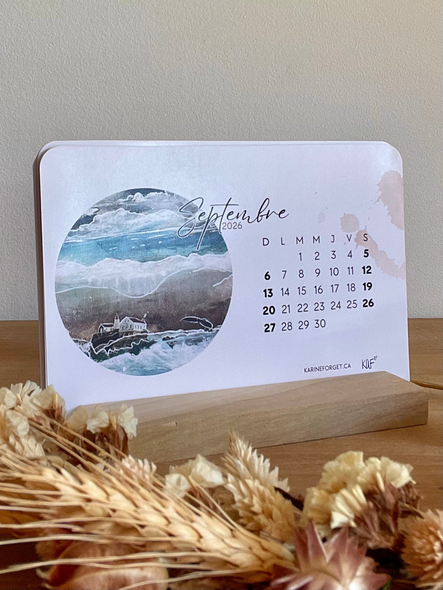 Calendrier 2026 avec support en bois