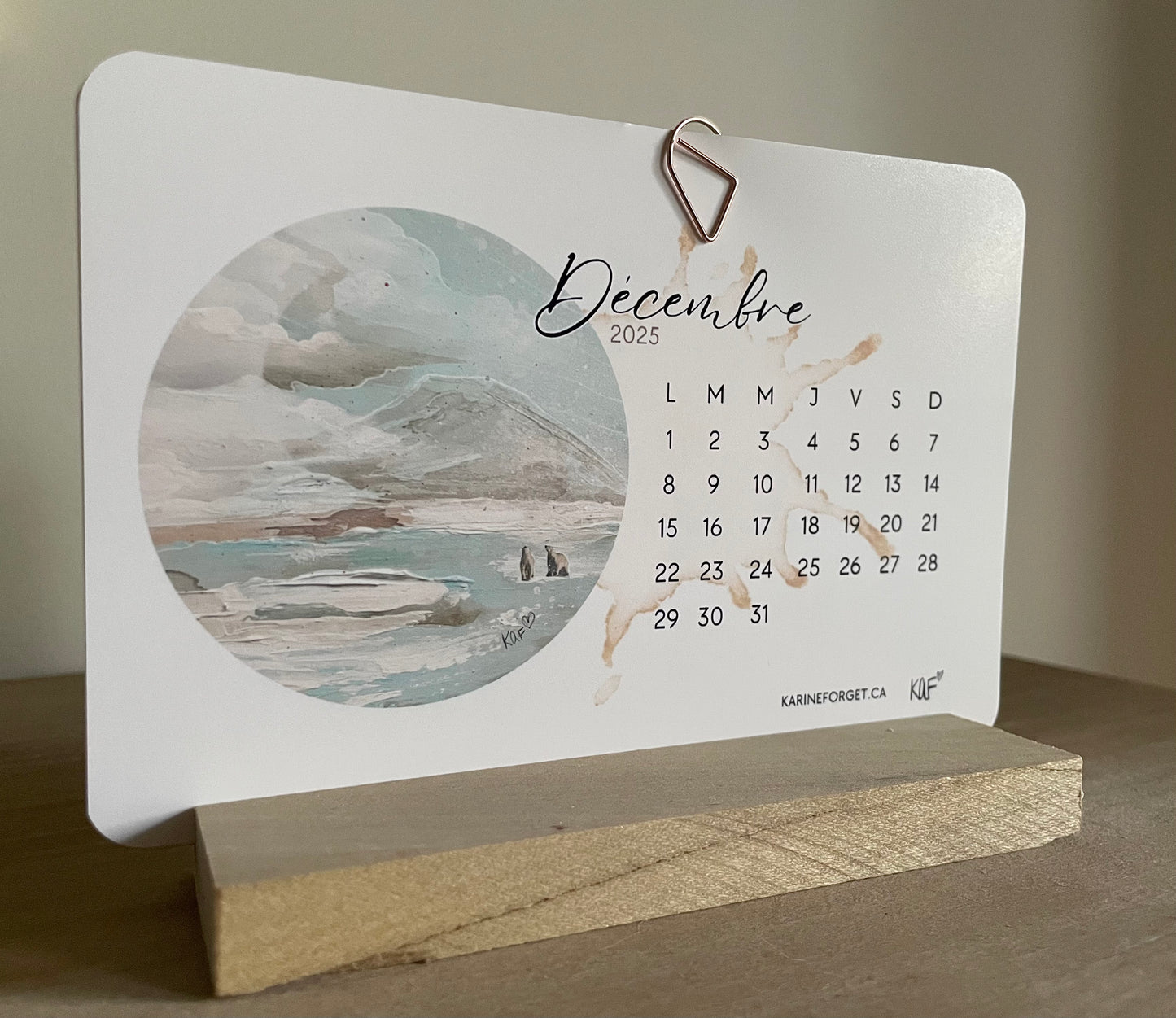 Calendrier avec support en bois