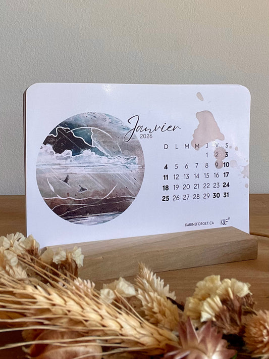 Calendrier 2026 avec support en bois