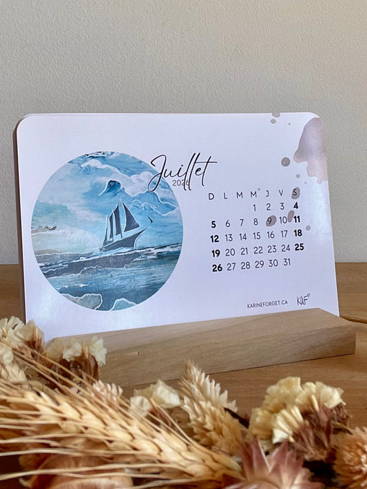 Calendrier 2026 avec support en bois